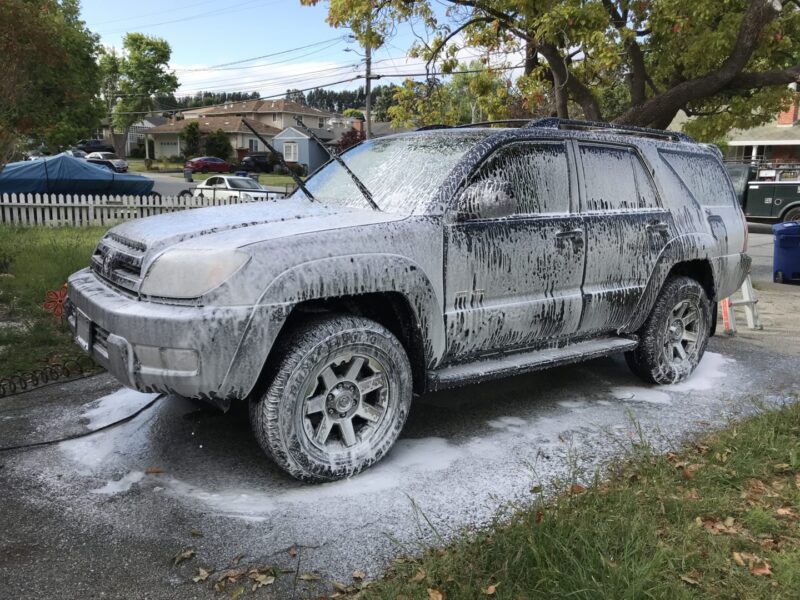 snow foam applied to car exterior