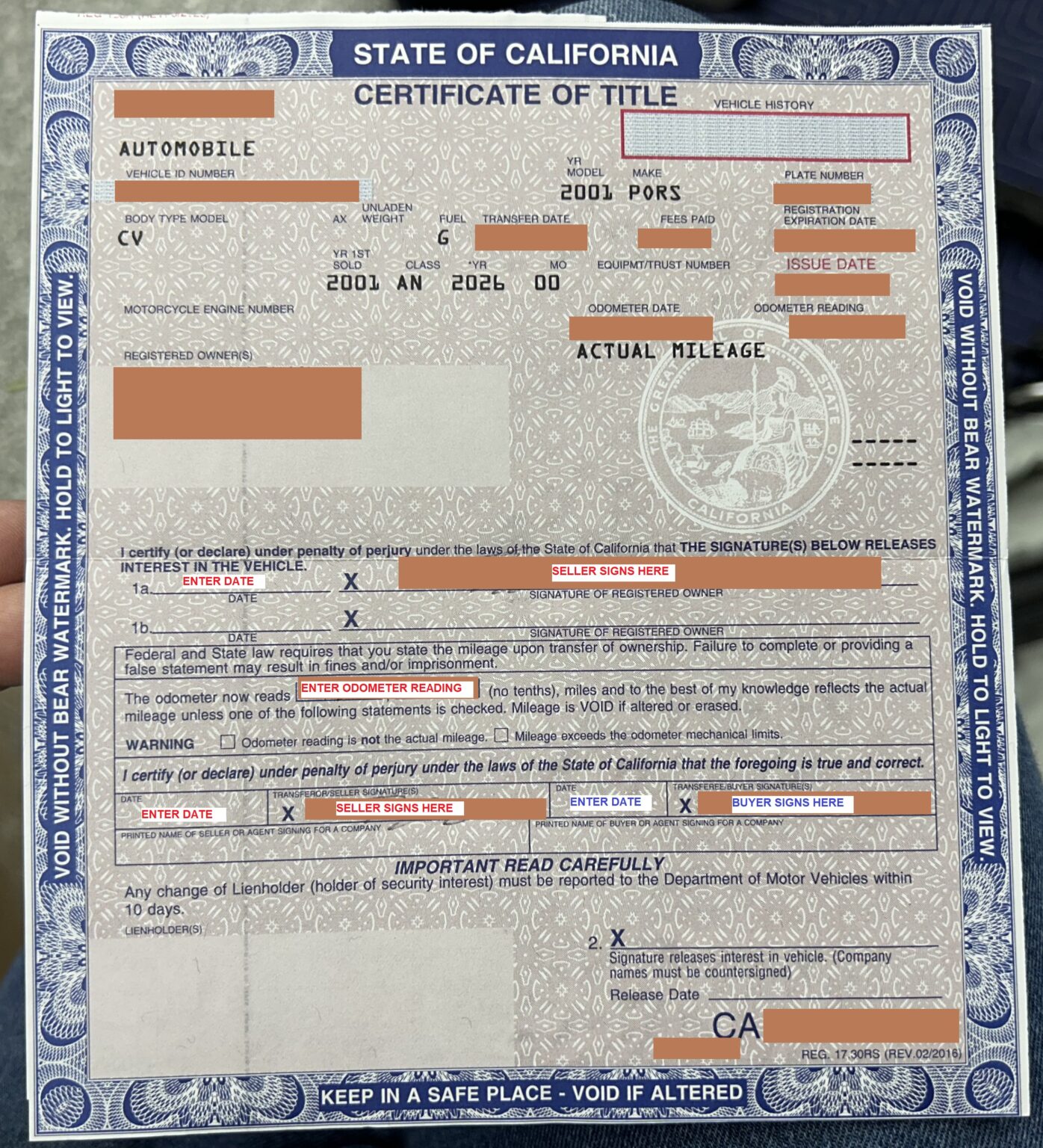Title Fill In How to Fill Out a Title In California When Buying or Selling A Car ...